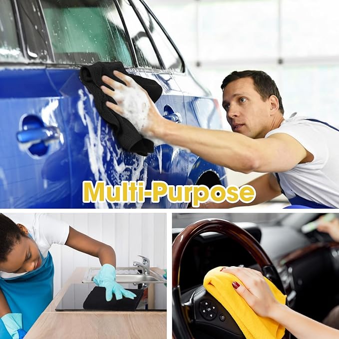 Shimeyao 30 Pcs 16 x 16 Inch Edgeless Microfiber Plush Towels for Cars Detailing Drying Wash Polishing Absorbent Cleaning Cloths, 500 GSM(Yellow)
