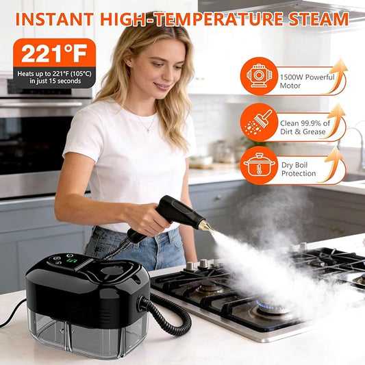Steam Cleaner for Home & Car - 1200ML Water Tank 15s Heat-Up Portable Steamer for Cleaning, 6 Level Handheld Steam Cleaner for Car Detailing with 6 Accessories for Furniture, Grease, Carpet, Grout
