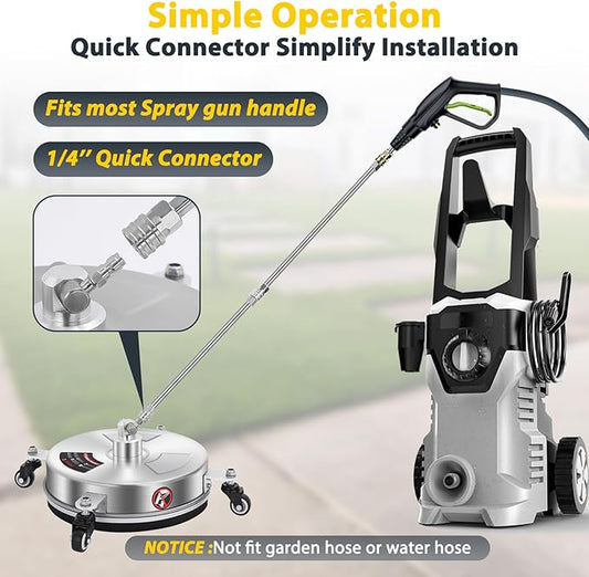 Dalmbox 14" Pressure Washer Surface Cleaner with 4 Wheels, 1/4" Quick Plug, Stainless Steel Housing, 4000 PSI, Pressure Washer Surface Cleaner Attachment for Patio, Courtyard, Concrete, Sidewalks