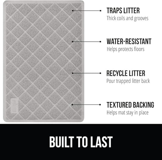 GORILLA GRIP Cat Litter Box Mat, Water Resistant, US Designed Kitty Litter Trapping Mats, Easy to Clean, Scatter Control, Less Mess and Clean Floors, Kitten Supplies for Indoor Cats, 30x20 Light Gray