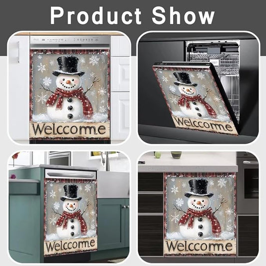 Winter Snowman Dishwasher Sticker Kitchen Decoration, Winter Snowflakes Dishwasher Panel Decal, Welcome Winter Dishwasher Covers for The Front (23" x 26" Ordinary)