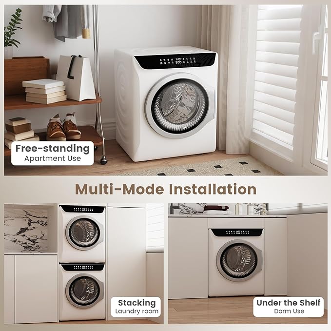 VCJ 2.8 cu.ft Portable Dryer, 1400W Electric Clothes Dryer with 6 Drying Modes & LED Control Panel, Front Load Compact Dryer for Home, Apartment, Dorms