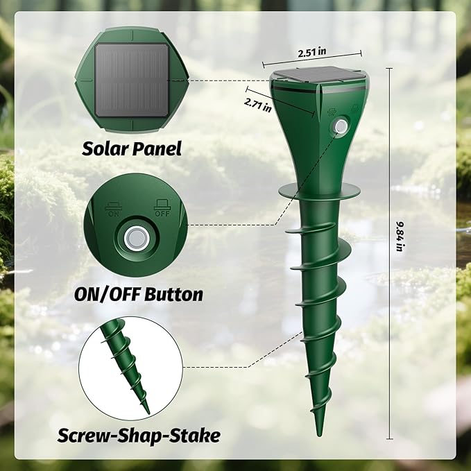 8 Packs Mole Repeller for Lawns, Solar Powered Vole Repellent Ultrasonic Pest Control Stake, Waterproof Sonic Pulse Deterrent for Gopher Vole Snake in Lawn, Garden & Yard