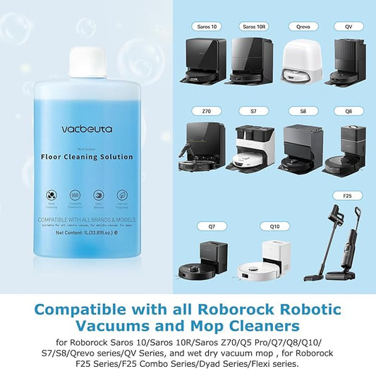 2-Pack Floor Cleaning Solution Compatible with Roborock Saros S8 S7 Q Revo Q Series Floor Cleaner for Hardwood, for Robot & Wet Dry Vacuums Mopping 1L, 33.8 Fl. OZ Original Flavor