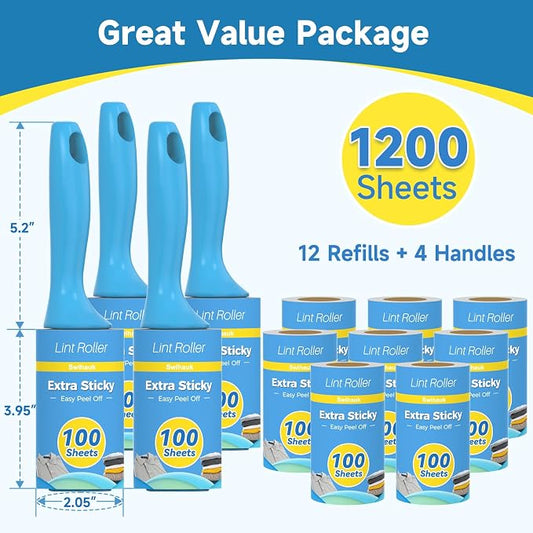 Swihauk 1200 Sheets Extra Sticky Lint Rollers for Pet Hair | Easy Spiral Tear Lint Roller for Clothes with Ergonomic Handle, Multipurpose Lint Remover for Furniture, Carpet, Car Seat - Image 2