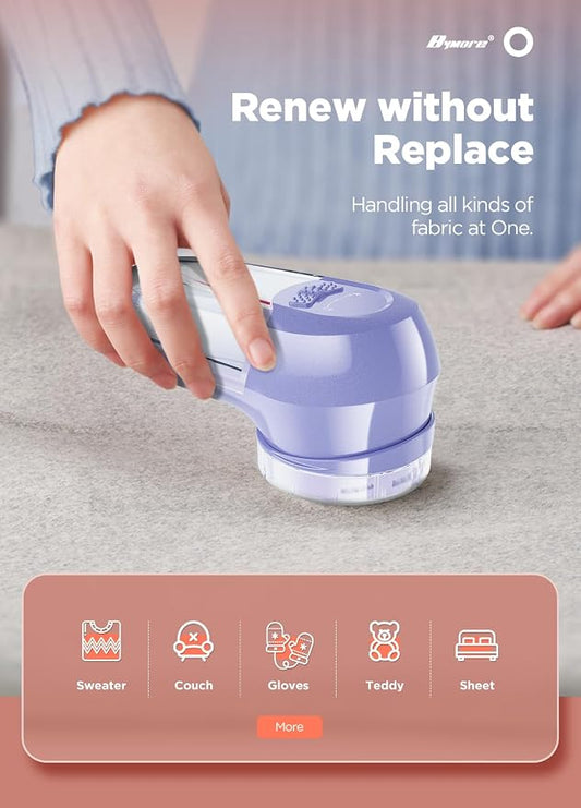 Bymore Fabric Shaver, Lint Shaver, Sweater Shaver for Clothes, Light Purple | Compact one-button design refreshes clothes quickly and fits easily in a bag for home, office or travel - Image 2