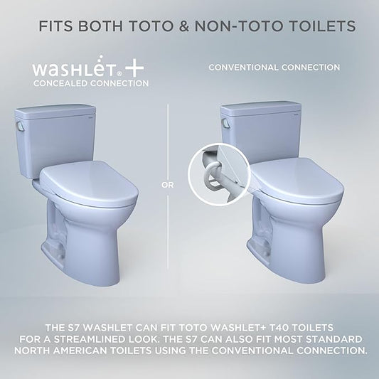 TOTO® WASHLET®+ S7A Electronic Bidet Toilet Seat with EWATER+® Bowl and Wand Cleaning, Auto Open and Close Contemporary Lid, Elongated, Cotton White - SW4736AT40#01