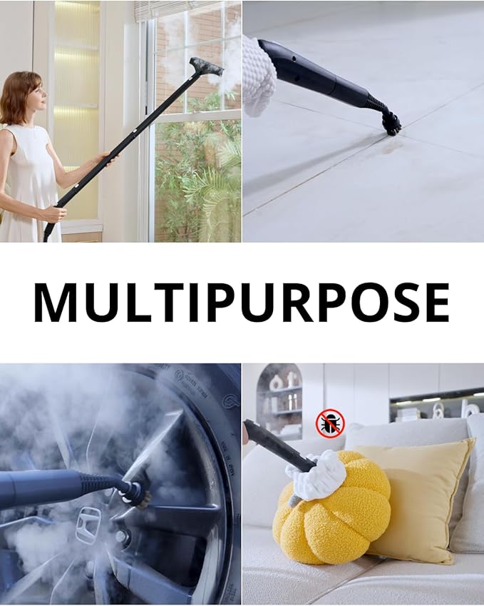 Steam Cleaner: 40s Fast Heating-0.66Gal (2.5L) Large Tank-21 PCS Kit-No Cooling-Refill Anytime-Detachable Hose Steamer Mop for Home Grout Tile Shower Floor Cleaning Black