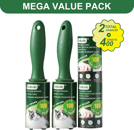 Fedicelly Extra Sticky Lint Rollers Pet Hair Remover for Laundry Clothes Furniture Carpet,Total 400 Sheets Lint Rollers Refills Dog Cat Hair Lint Remover Brush Couch - Image 2