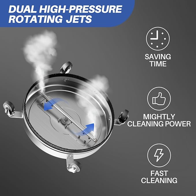 20" Pressure Washer Surface Cleaner with 4 Wheels, 3.9GPM-4400 Max PSI Washer with Dual Handle, Stainless Steel Housing, Ideal for Driveways, Sidewalks, Patios, Decks Cleaning