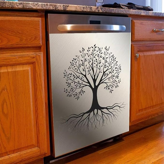 Dishwasher Magnet Cover Sticker,Stainless Steel Style Background Tree Pattern Fridge Door Cover Magnetic,Refrigerator Magnets Art Skin Panel Decal,Home Decor Decal,Vinyl Sticker,23W x 26H inchs
