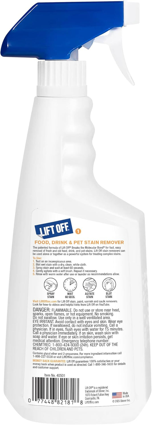 Motsenbocker's Lift Off 40501-6PK Food, Drink, and Pet Stain Remover Spray Eliminates Tough Stains from Multiple Surfaces, Excellent as a Pre-Wash Laundry Treatment, Water-Based, 22 Fl Oz, Pack of 6