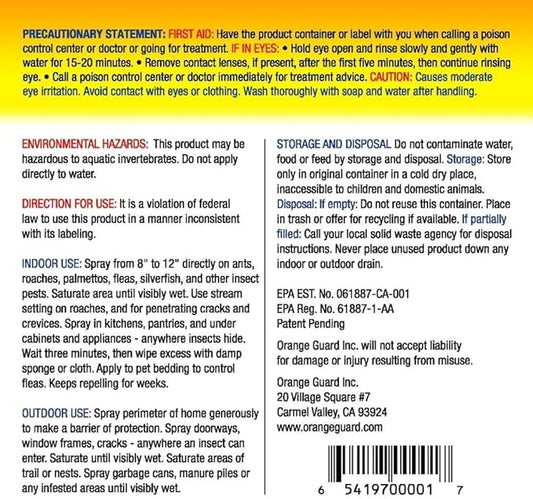 Orange Guard Home Pest Control with D-Limonene | All-Natural Food Grade Orange Peel Oil for Bugs, Ants, Roaches, Fleas, Palmettos and Silverfish - 1 Gallon