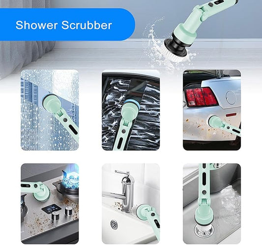 ZJchao Electric Scrubber for Cleaning, Bathroom Cleaning Supplies, Water Proof Cordless with 9pcs Brush Heads and Telescopic Handle for Floors, Bathroom, Kitchen (Green)