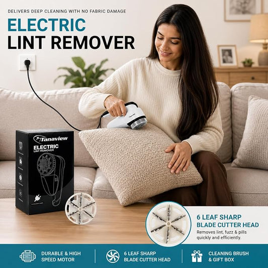 Power Corded Electric Fabric Shaver | No Battery, Pilling & Fuzz Remover for Clothes, Furniture, Couch, Sweaters, 6 Leaf Blades, Portable Defuzzer, Depiller - Image 2