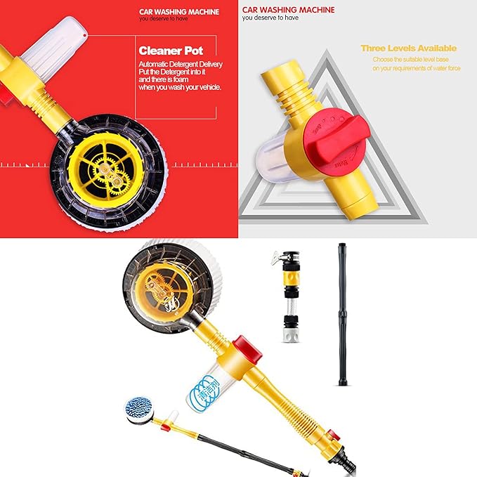 Car Pressure Washer Rotating Wash Brush with Soap Dispenser, Vehicle Care Washing Sponge Cleaning Tool