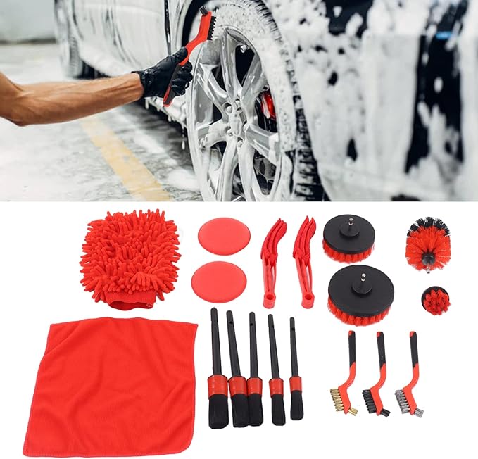 Car Cleaning Tools Kit with Detailing Brush for Cleaning Wheels Dashboard Interior Exterior Air Vents Car Seats Windows