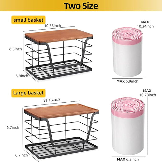ALOCEO 2 Pack Stackable Storage Bins with Lids, Stainless Steel Extra Large Trash Bag Dispenser Roll Holder for Kitchen Sink, Laundry, Pantry Organizer and Storage, Walnut Black