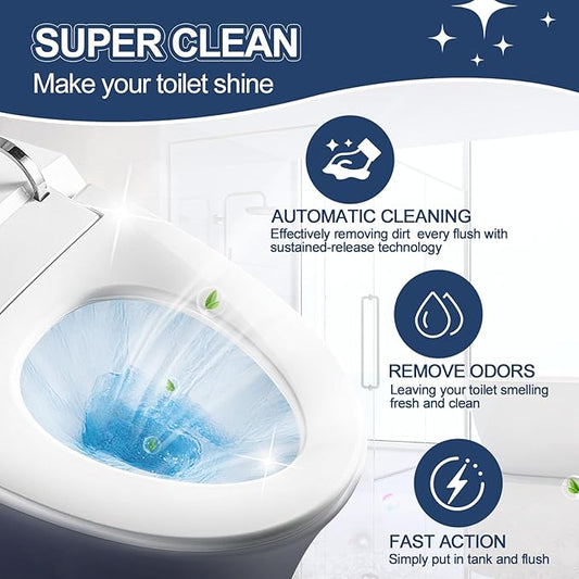 Toilet Bowl Cleaners, Blue Cleaner Tablets in Bottle, Deodorizes, Freshens Odors, Drops Into Toilet Tank, Long Lasting Slow Release, Septic tank safety - 3 packs
