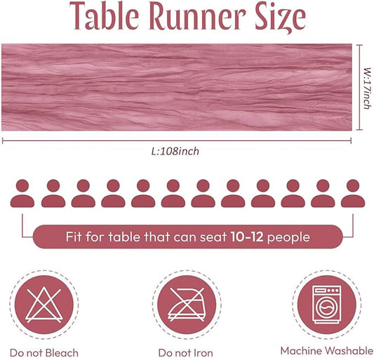 25 Pack Dusty Rose Cheesecloth Table Runner 17 x 108 Inch Gauze Table Runner Fabric Semi Sheer Cheese Cloth Table Decor Bulk for Rustic Romantic Wedding Baby Shower Table Decoration