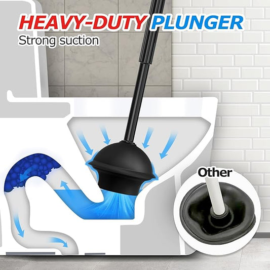 2Pack 2 in 1 Toilet Brush and Plunger Set, Extended Handle Plunger,Toilet Bowl Brush Plunger Set,Bathroom Cleaning Tools,Toilet Brush Plunger Combo,Cleaning Supplies,Bright Black(19.9inch)