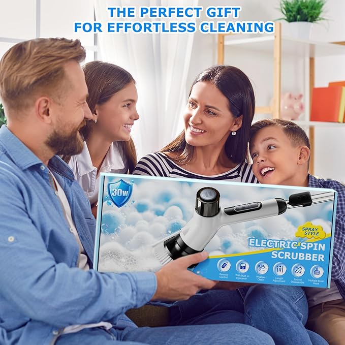 Electric Spin Scrubber,Cordless 2 Speeds Shower Scrubber with Foam &Remote Control,IPX7 Waterproof Adjustable Electric Scrubber for Cleaning with 7 Replaceable Brush for Bathroom Kitchen Car