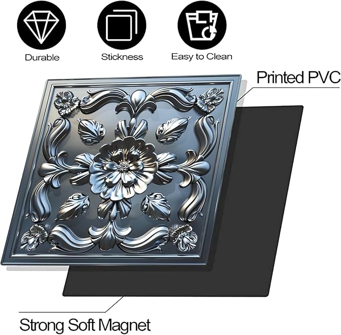 Stainless Steel Flower Pattern Dishwasher Magnetic Cover 3D Effect Decorate Panel Decal for Refrigerator Fridge Magnet Beautiful Flowers Magnets for Kitchen Home 23"x26"
