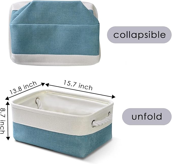 TheWarmHome Fabric Storage Bin with Handles,Storage Basket for Home Storage and Organization, Shelf Basket with Cover for Living Room Bedroom Decor Closet???White & Green,Small ,11.8L??7.9W??5.2H