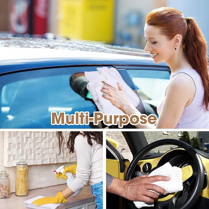 Shimeyao 30 Pcs 16 x 16 Inch Edgeless Microfiber Plush Towels for Cars Detailing Drying Wash Polishing Absorbent Cleaning Cloths, 500 GSM (White)
