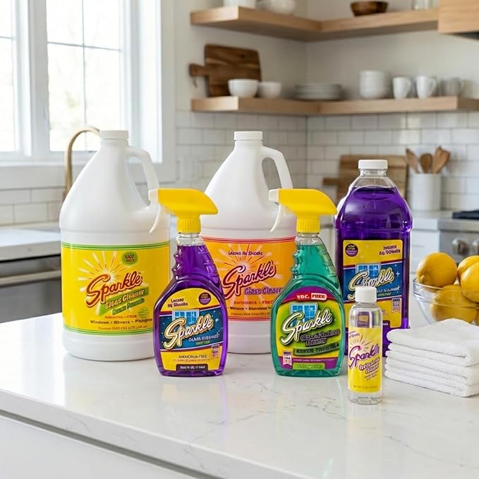 Sparkle Glass Cleaner Spray Bottle & 1 Gallon Refill, Ammonia-Free Original Formula, Streak-Free Shine, 33.8 fl oz + 128 fl oz (Pack of 1 Set)