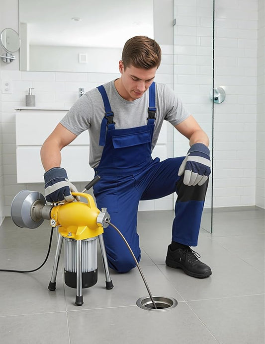 Portable Drain Cleaner Machine, Electric Sewer Snake Drain Auger with 66FT x 5/8" & 16FT x 3/8" Steel Cables and 7 Cutters, 500w Power Drain Cleaner Machine Auto Feed Pipe Snake for 3/4" to 4" Pipes