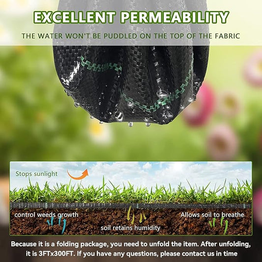 3ftx300ft Weed Barrier Landscape Fabric Heavy Duty, Weed Block Gardening Ground Cover Mat, Weed Control Garden Cloth, Woven Geotextile Fabric for Underlayment, Commercial Driveway Fabric