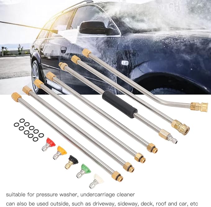 High Pressure Power Washer Extension Wand Set 4000PSI Gutter Cleaning Tool with 5 Nozzle Tips for Car Driveway Roof Deck ABS Metal Rustproof Strong Durable
