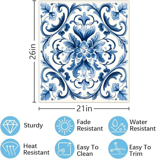 Dishwasher Magnet Cover Blue Flower Paisley Reusable Dishwasher Magnetic Cover Sticker Decorative Dish Washer Door Cover Panel for Home Kitcen Appliance, 21x26 in