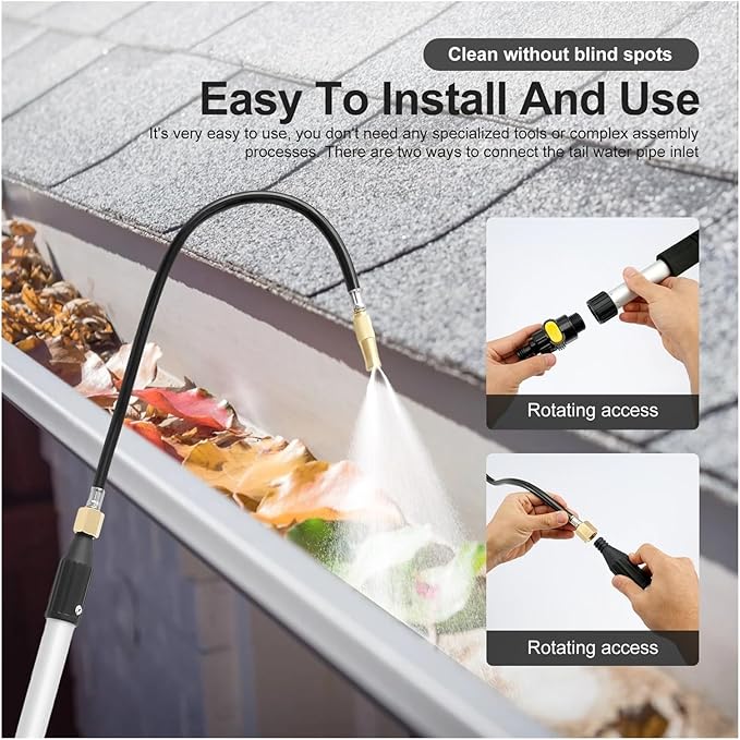 Bendable High Pressure Washer Nozzle 3/4Inch Threaded with Extension Rod Roofing Gutter Cleaning Tool