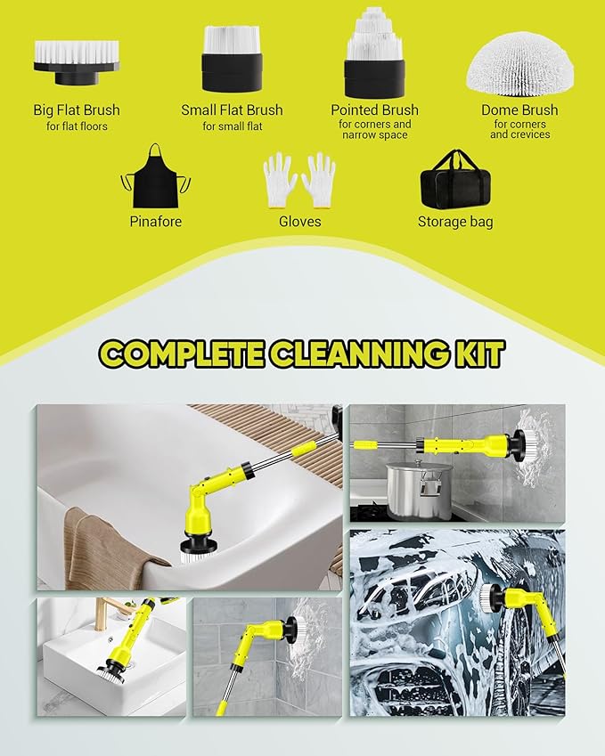 Electric Spin Scrubber with 3+ Hour Long Lasting Battery, 1000W/1200RPM High Power Cordless Clean Brush with 50IN Adjustable Long Handle, 4 Replacement Head for Bath/Tub/Tile/Floor, RyobiGreen