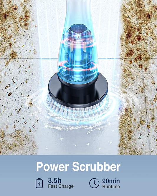 Electric Spin Scrubber, Cordless Cleaning Brush Scrubber with 7 Replaceable Brush Heads and Adjustable Extension Handle, IPX7 Waterproof Power Cleaning Brush for Bathroom Tub Floor Tile Shower
