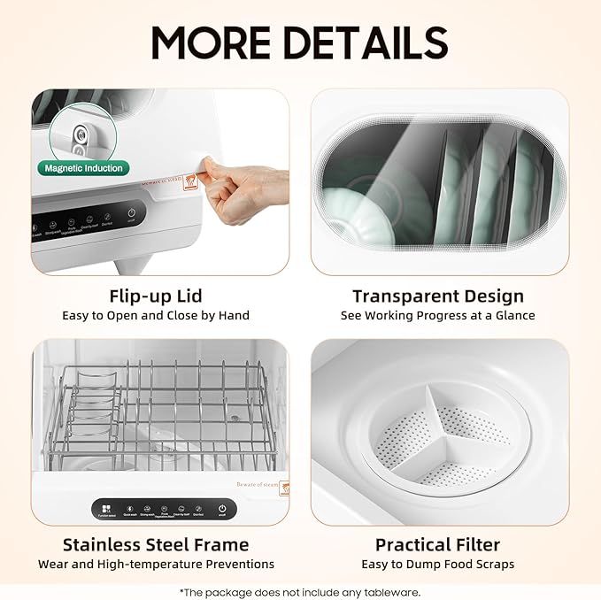 800W Countertop Dishwasher 5 Washing Program with 360°Dual Spray Leak-Proof Dry Portable Dishwasher Compact & Convenient Mini Dishwasher for Kitchen,Office,RV (800W-15.6 * 15.4 * 16.9in)