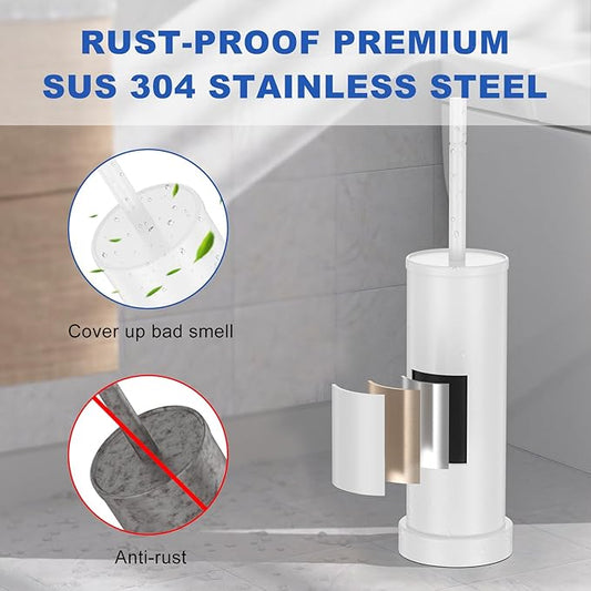 Toilet Brush and Holder Set: 304 Stainless Steel (White)