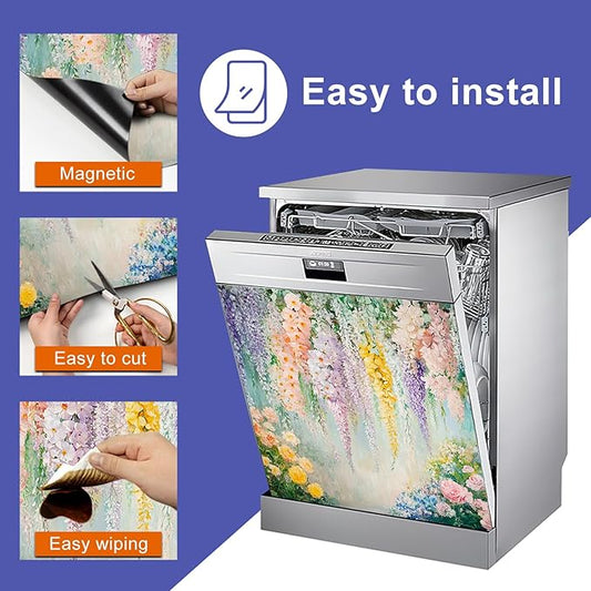 Dishwasher Magnet Cover 23x26 in Hanging Garden Wisteria and Floral Cascade Painting Dishwasher Cover for Kitchen Appliance Decoration Front Panel Sticker Rustic Home Decor