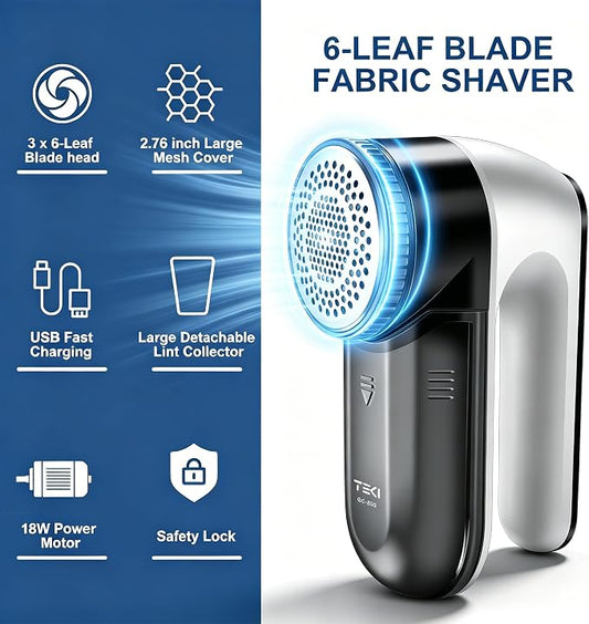 Fabric Shaver, Cordless Lint Remover, 6-Blade Sweater Defuzzer for Clothes | Lint Remover Rechargeable Sweater Defuzzer Sweater Shavers to Remove Pilling for Clothes, Couch, Furniture, Fuzz Remover - Image 2