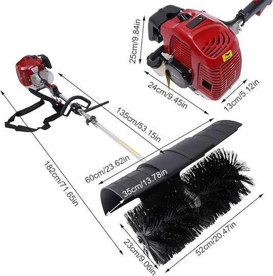Gas Handheld Sweeper,Outdoor Hand Held Gas Power Broom,52cc 2Stroke Gasoline Power Broom Walk Behind Sweeper Cleaning Driveway Tools High Performance Cleaner (F)