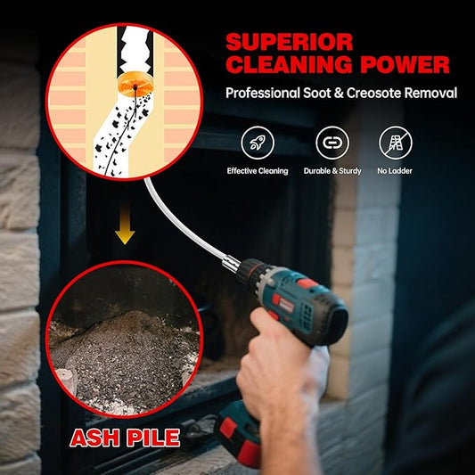 39 Feet Chimney Sweep Kit, Chrome Button Locking System, Chimney Cleaning Kit, Chimney Brush, Chimney Cleaning Tool, Chimney Cleaning System with 12 Flexible Chimney Rods