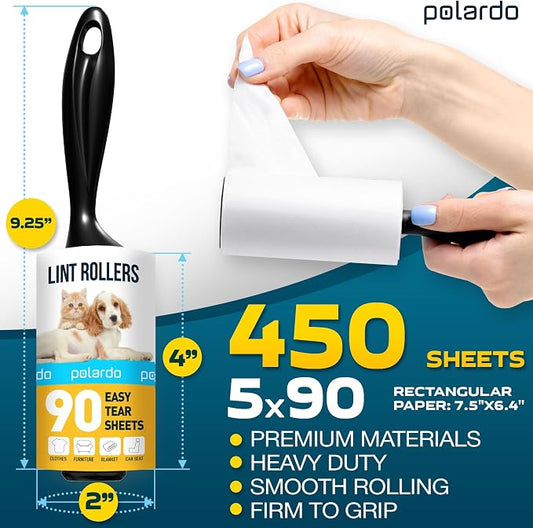 Lint Rollers for Pet Hair, White, Sticky Remover for Couch, Clothes, Furniture and Carpet, Dog and Cat Fur Remover, Animal Fuzz, 5 Large Sticky Rollers - Image 2