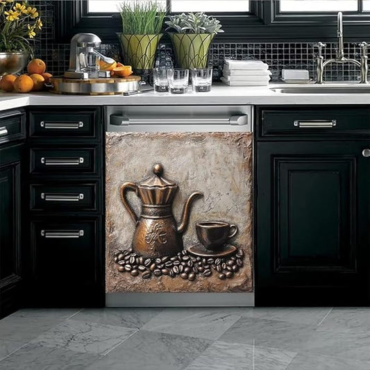 Retro Coffee Magnetic Dishwasher Cover for Kitchen Decorative, Coffee Lover Dishwasher Refrigerator Magnets Decor, Dish Washer Magnet Covers for The Front 23" x 26"