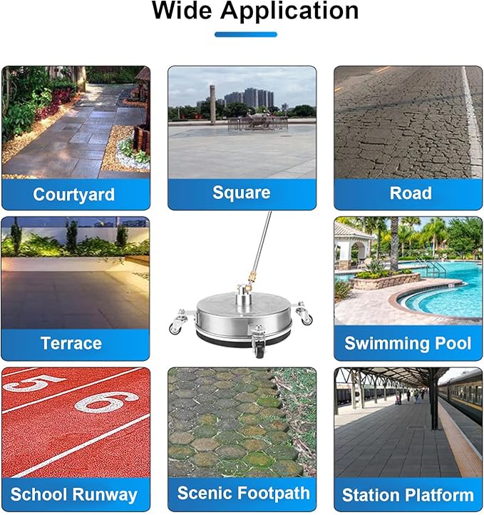 13 Inch Pressure Washer Floor Cleaner, Stainless Steel Exterior Cleaner with 4 Wheels, for Patio Driveway Sidewalk Porch Deck Brick Wall, Maximum 4000PSI