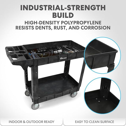 Simpli-Magic Simpli-Magic Rolling Utility Cart on Wheels, Heavy Duty with Ergonomic Handle, Deep Shelfs for Garage, Warehouse, Workshop, 600-Pound Capacity 40x33x17-Inch