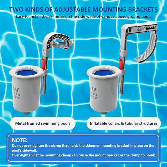 Above Ground Pool Surface Skimmer with Detachable Skimmer Basket, Auto Pool Skimmer Floating Pool Filter, Wall Mount Surface Skimmer fo Inflatable Collars, Metal Frame & Tubular Pools