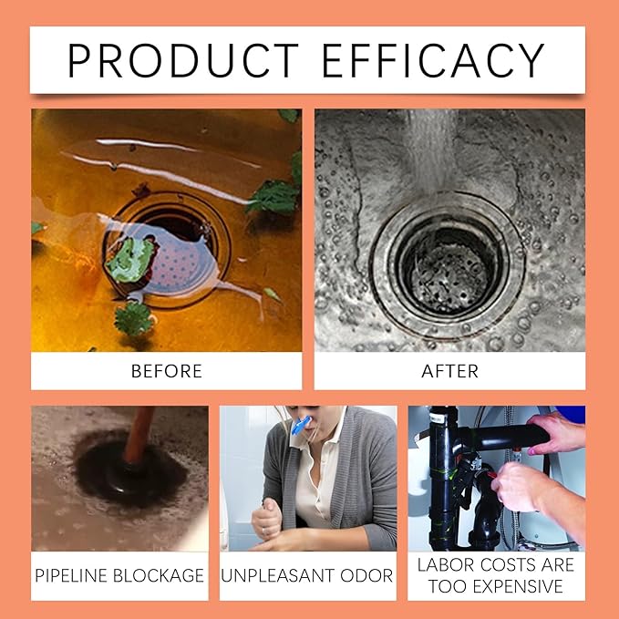 Powerful Pipe Drain Cleaner for Kitchen & Toilet - Grease Remover for Sinks, Drains & Sewers - Long - Lasting Clog Prevention & Quick Unclogging Solution(1PCS)