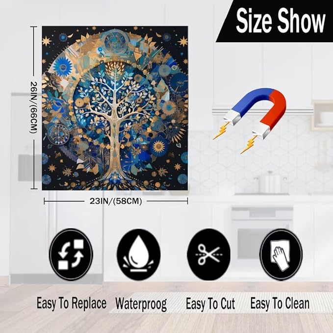 Tree of Life Dishwasher Magnet Cover Vinyl Fridge Panel Decal, Mandala Style Magnetic Refrigerator Front Door Cover, Tree of Life Cabinet Sticker for Home Appliance Decor (23" W x 26" H Magnetic)